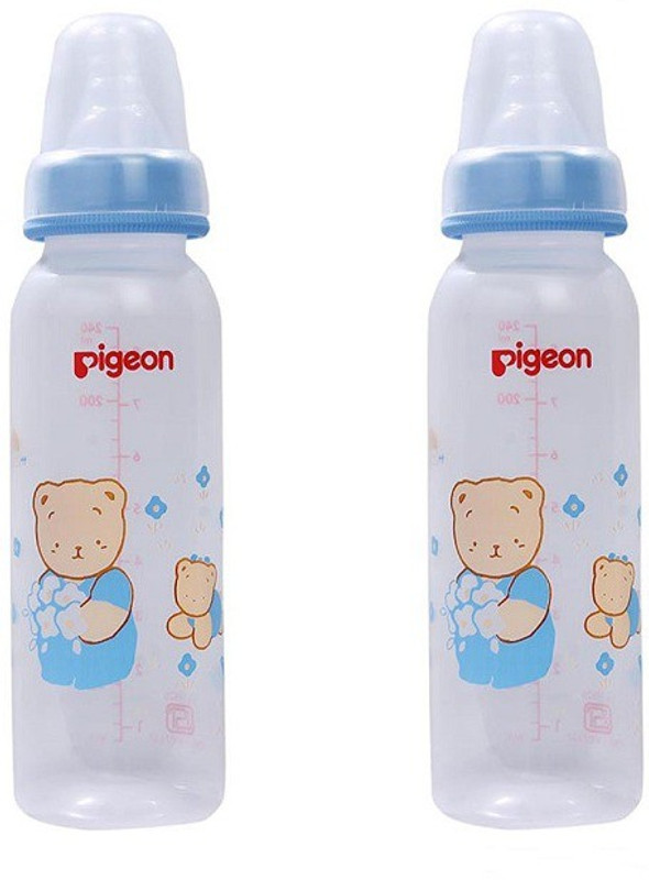 Pigeon printed Peristaltic 240ml Nursing Bottle with L Size Nipple (Blue ) Pack of 2 - 240 ml(Blue)