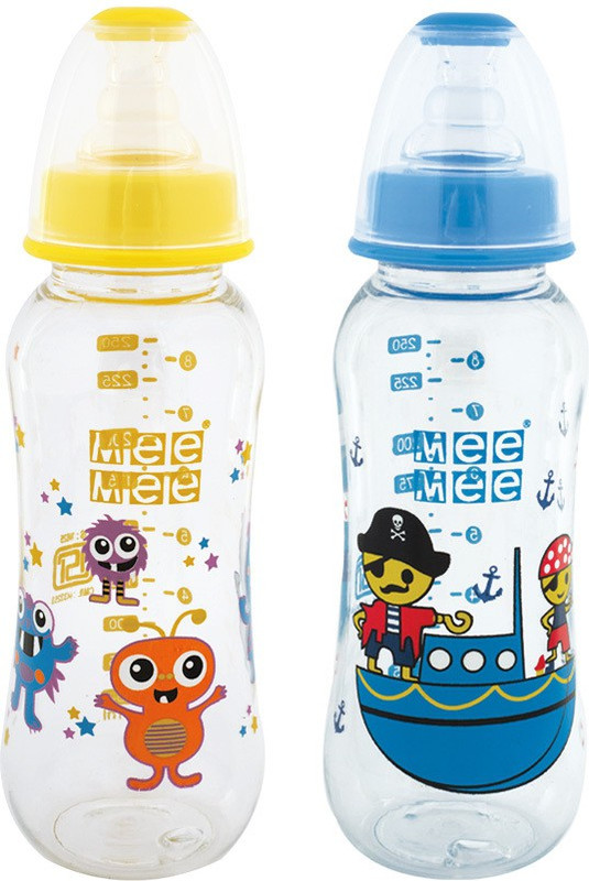 MeeMee Premium Feeding Bottle ( PK 2) - 250 ml(Blue, Yellow)
