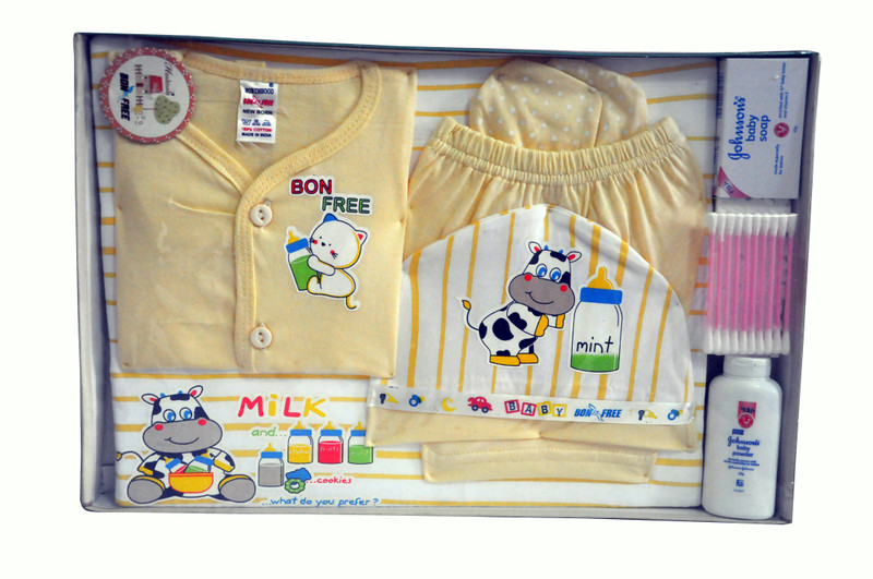 Bonfree BelleGirl 100% Cotton New Born Gift Set of 8 Pcs Cream 0-3M(Cream)