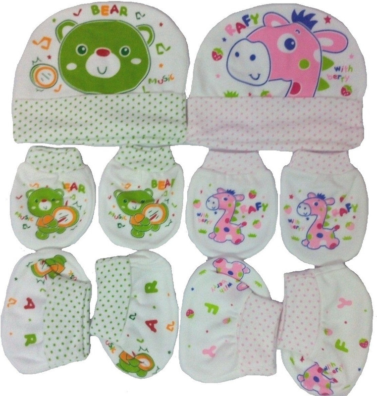 Kero Kid Music Bear & Pink Rafy Mittens Booties Caps Baby Care Combo Set(Multicolor)