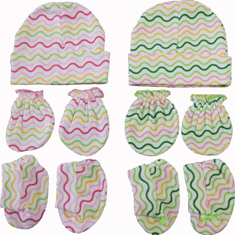 BornBabyKids BornBabyKids New Born Baby Cotton Caps Booties Mittens Combo Set (0-6 Month) (Multicolor)(Multicolor)