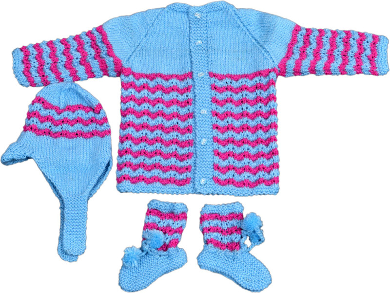 Maple Krafts Hand Knitted Sweater, Baby Girls, Baby Boys Combo(Phirozi, Pink)