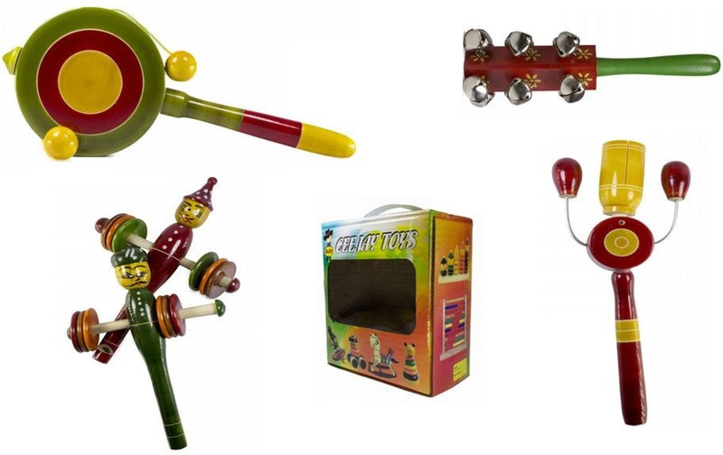 CeeJay Set of 4 Colorful Wooden Baby Toys:Model RA-OW006 Rattle(Multicolor)