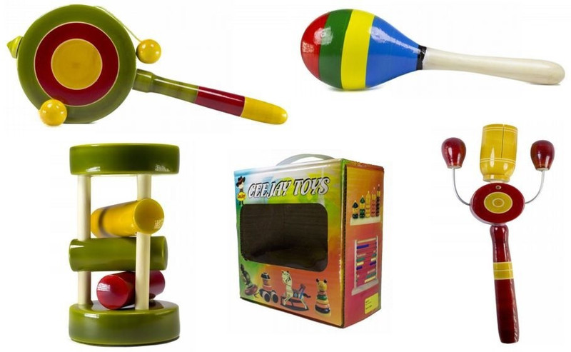 CeeJay Set of 4 Colorful Wooden Baby Toys:Model RA-OW009 Rattle(Multicolor)
