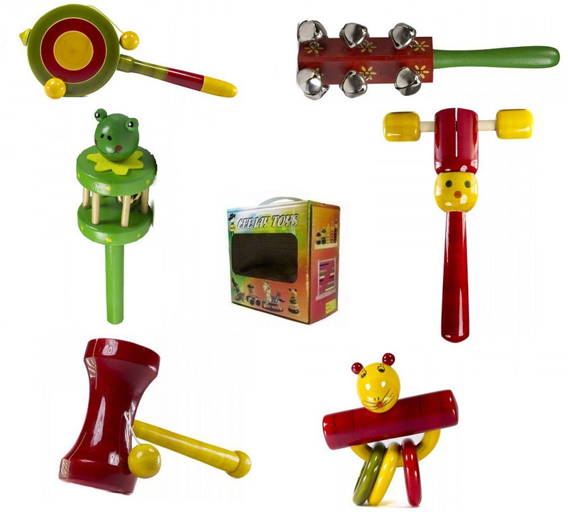 CeeJay Set of 6 Colorful Wooden Baby Toys:Model RA-OW022 Rattle(Multicolor)