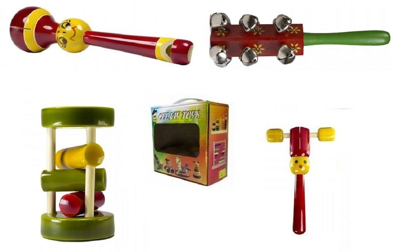 CeeJay Set of 4 Colorful Wooden Baby Toys:Model RA-OW020 Rattle(Multicolor)