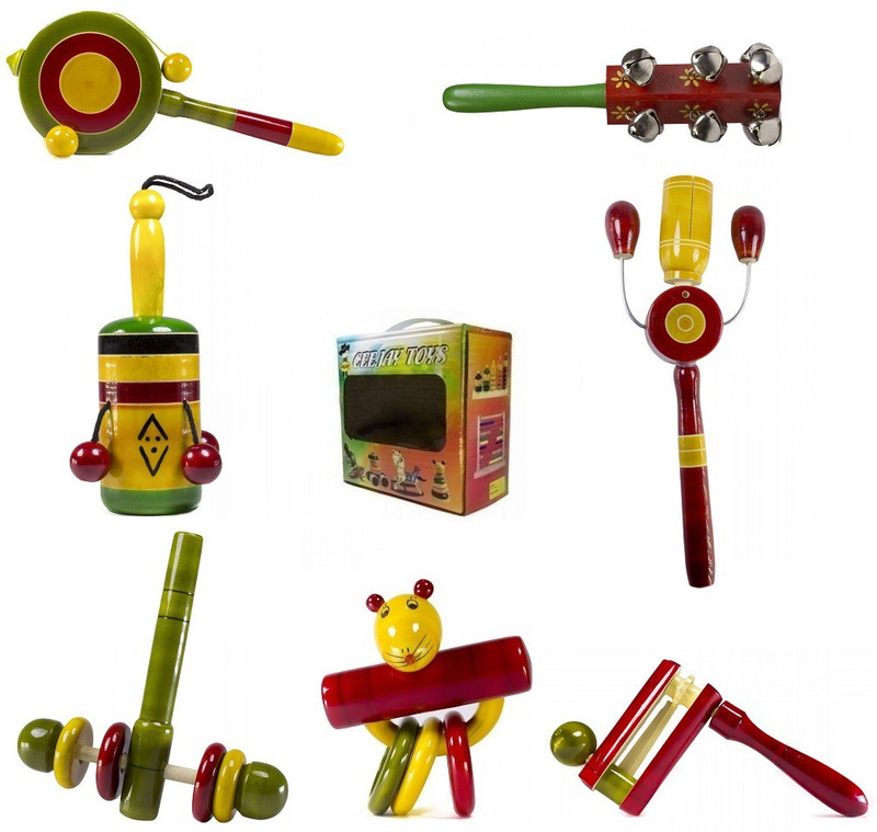 CeeJay Set of 7 Colorful Wooden Baby Toys:Model RA-OW024 Rattle(Multicolor)