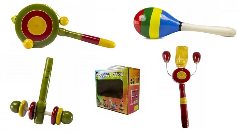 CeeJay Set of 4 Colorful Wooden Baby Toys:Model RA-OW007 Rattle(Multicolor)