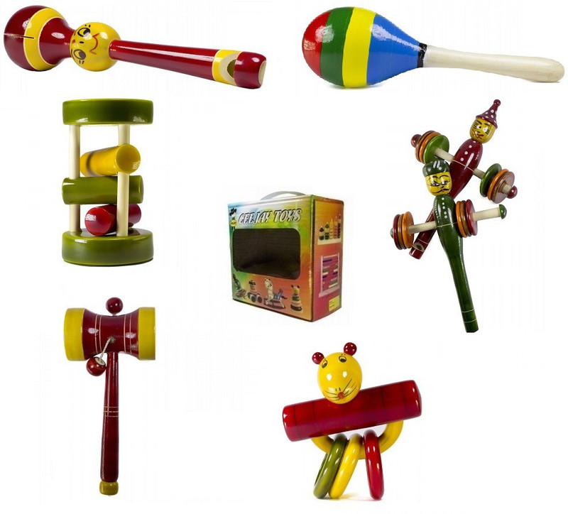 CeeJay Set of 6 Colorful Wooden Baby Toys:Model RA-OW023 Rattle(Multicolor)