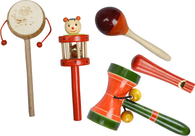Kaatru Wooden Comboset Red Tik Rattle(Multicolor)