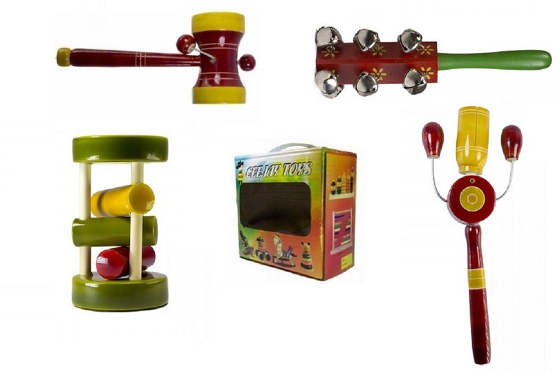 CeeJay Set of 4 Colorful Wooden Baby Toys:Model RA-OW015 Rattle(Multicolor)