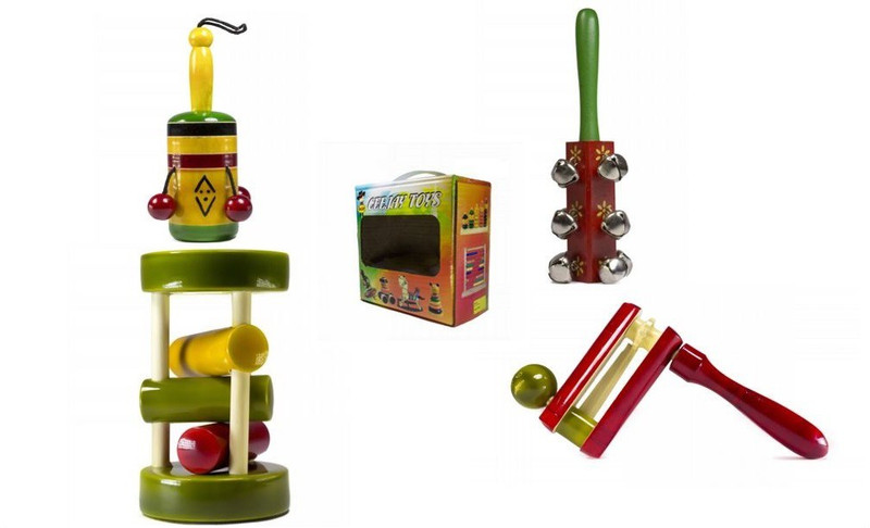 CeeJay Set of 4 Colorful Wooden Baby Toys:Model RA-OW005 Rattle(Multicolor)