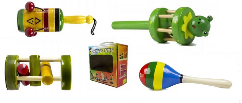 CeeJay Set of 4 Wooden Rattles ( Rattle Bell + Rolling Rattle +Rattle Egg +Rattle Spin) Rattle(Multicolor)