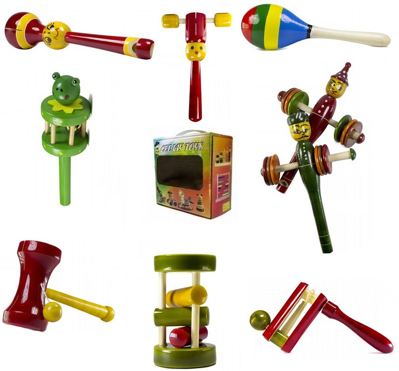 CeeJay Set of 8 Colorful Wooden Baby Toys:Model RA-OW025 Rattle(Multicolor)