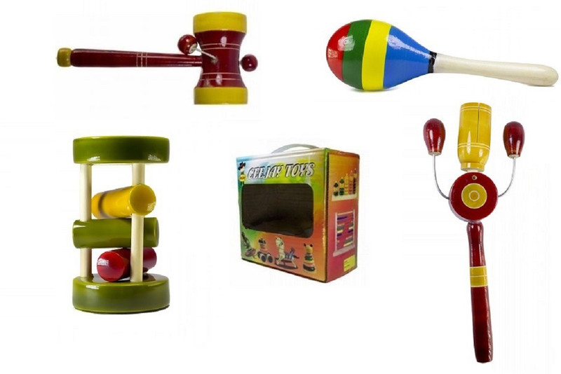 CeeJay Set of 4 Colorful Wooden Baby Toys:Model RA-OW014 Rattle(Multicolor)