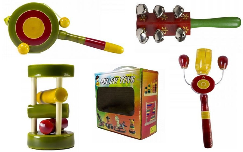 CeeJay Set of 4 Colorful Wooden Baby Toys:Model RA-OW010 Rattle(Multicolor)