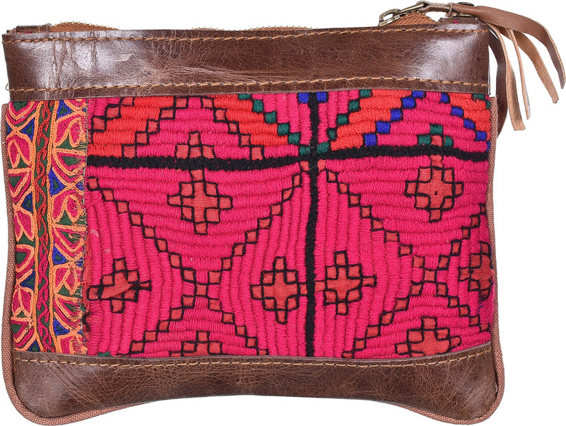 Jewel Fab Art Vintage Banjara Pure Leather Ethnic Travel Handmade Bag Multipurpose Bag(Multicolor, 6 inch)