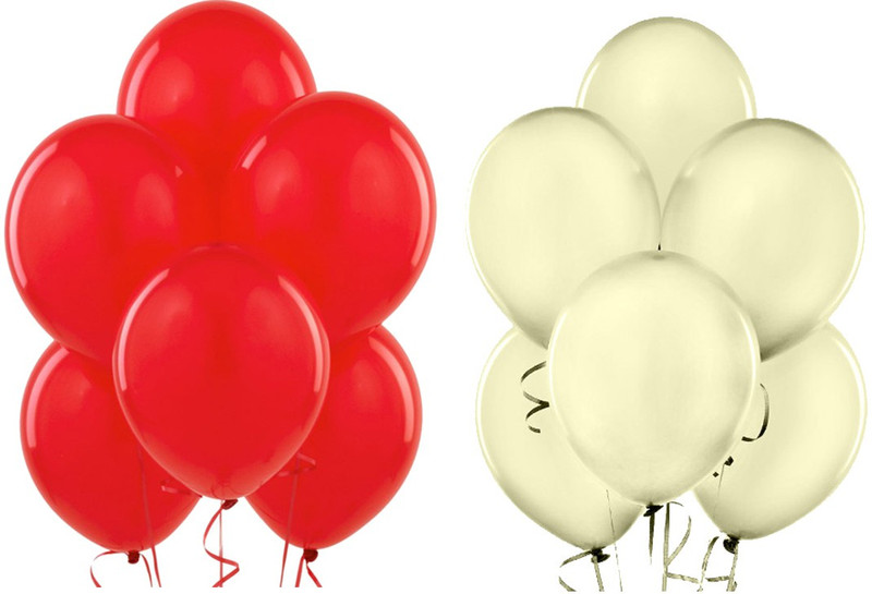 Ziggle Solid Balloon Large Balloon(Red, White, Pack of 50)