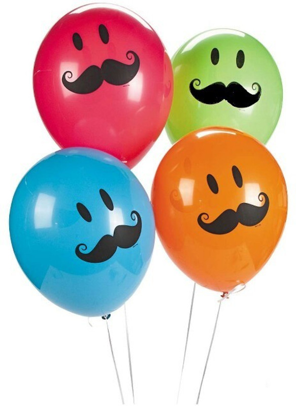 PartyballoonsHK Printed Smiley Face Mustache Multi color Balloon(Red, Green, Blue, Orange, Pack of 50)