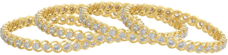 Alysa Brass, Copper Cubic Zirconia Gold-plated, Rhodium Bangle Set(Pack of 4)