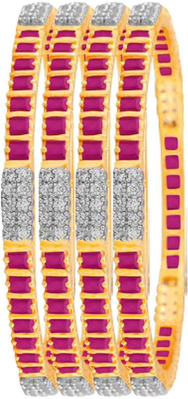 Alysa Copper, Brass Cubic Zirconia Rhodium, Gold-plated Bangle Set(Pack of 4)