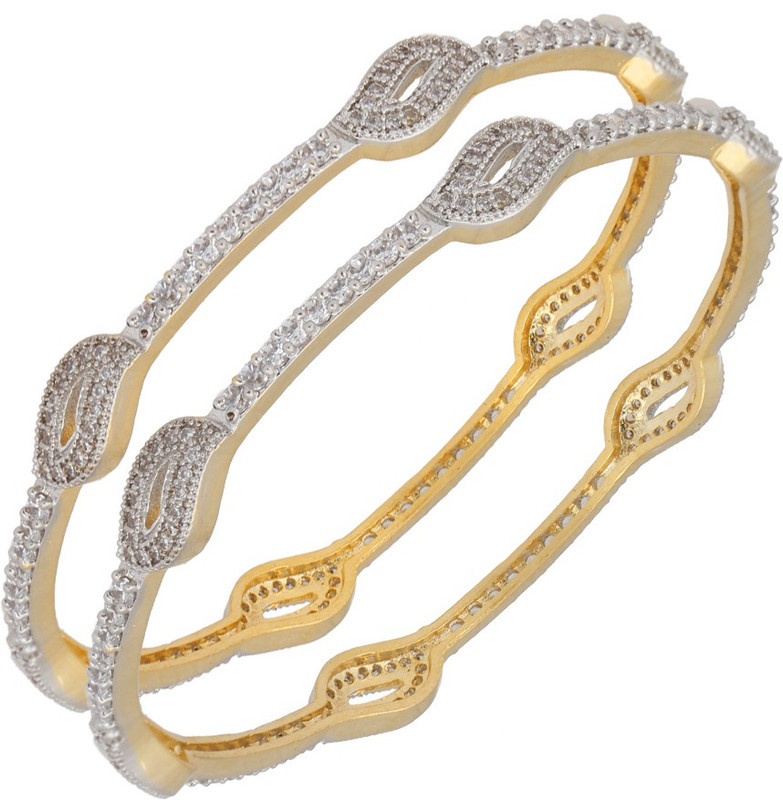 Eloiny Brass Cubic Zirconia Rhodium Bangle Set(Pack of 2)