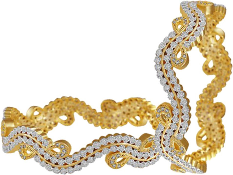 Abrazo Copper, Brass Cubic Zirconia Rhodium, Gold-plated Bangle Set(Pack of 2)