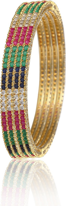 Alysa Silver, Copper, Brass Ruby Rhodium, Gold-plated Bangle Set(Pack of 4)