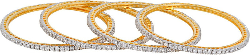 Alysa Silver, Alloy, Brass Cubic Zirconia Rhodium, Gold-plated Bangle Set(Pack of 4)