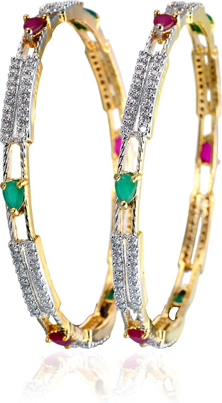 Alysa Copper, Brass Ruby Rhodium, Gold-plated Bangle Set(Pack of 2)