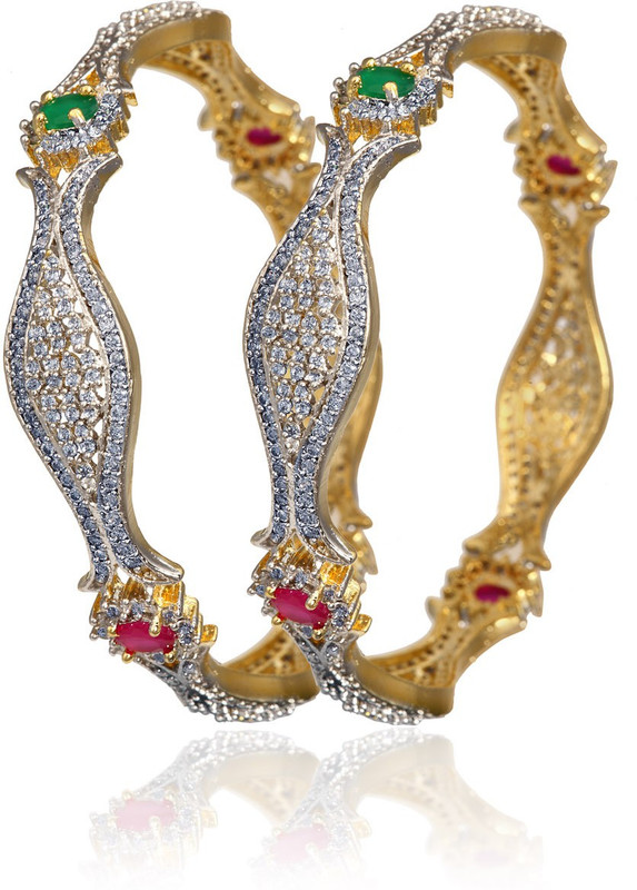 Alysa Silver, Alloy Cubic Zirconia Rhodium, Gold-plated Bangle Set(Pack of 2)