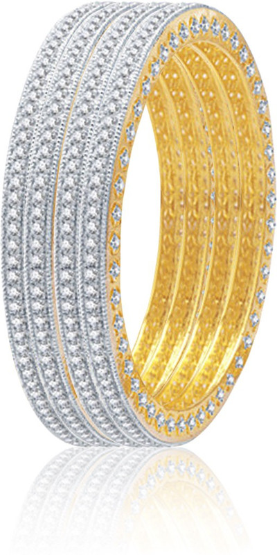 Alysa Silver, Copper, Brass Cubic Zirconia Rhodium, Gold-plated Bangle Set(Pack of 4)