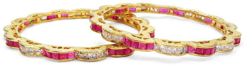 Johareez Brass Cubic Zirconia Gold-plated Bangle(Pack of 2)