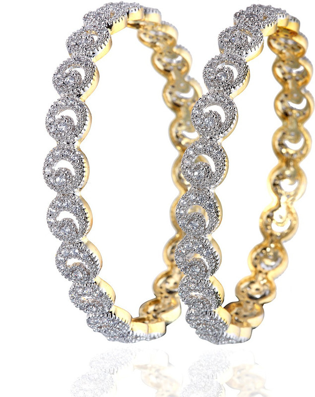 Alysa Silver, Copper, Brass Cubic Zirconia Rhodium, Gold-plated Bangle Set(Pack of 2)