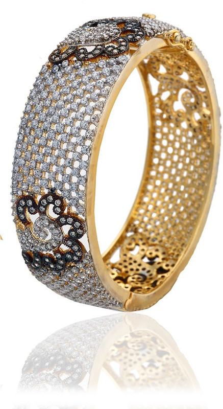 Alysa Silver, Alloy Cubic Zirconia Rhodium, Gold-plated Bangle