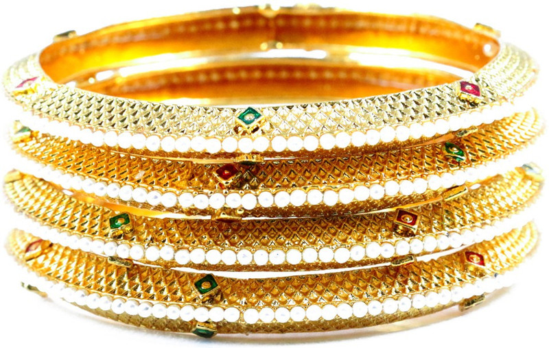 Alysa Copper Pearl Rhodium, Gold-plated Bangle Set(Pack of 4)