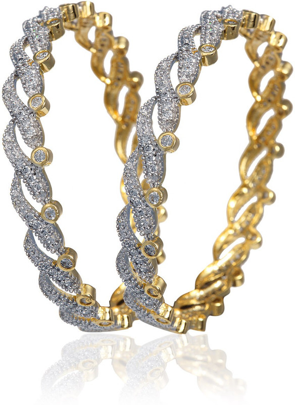 Alysa Copper, Brass Cubic Zirconia Rhodium, Gold-plated Bangle Set(Pack of 2)