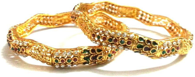 6 Lotus Brass Bangle Set(Pack of 2)