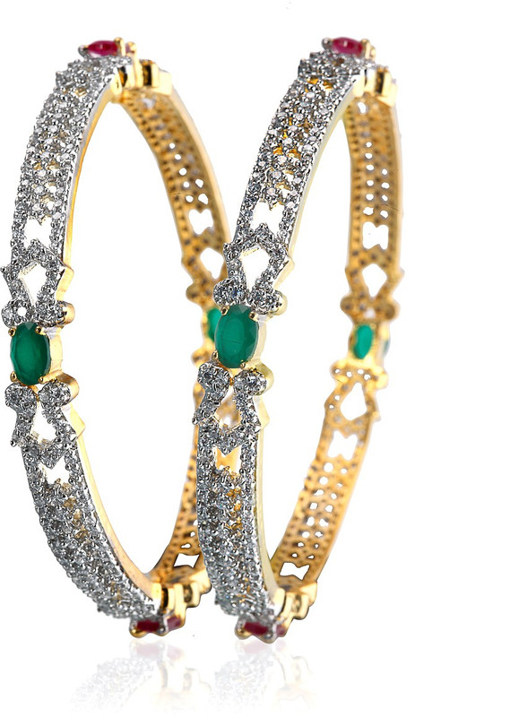 Alysa Silver, Copper, Brass Ruby Rhodium, Gold-plated Bangle Set(Pack of 2)