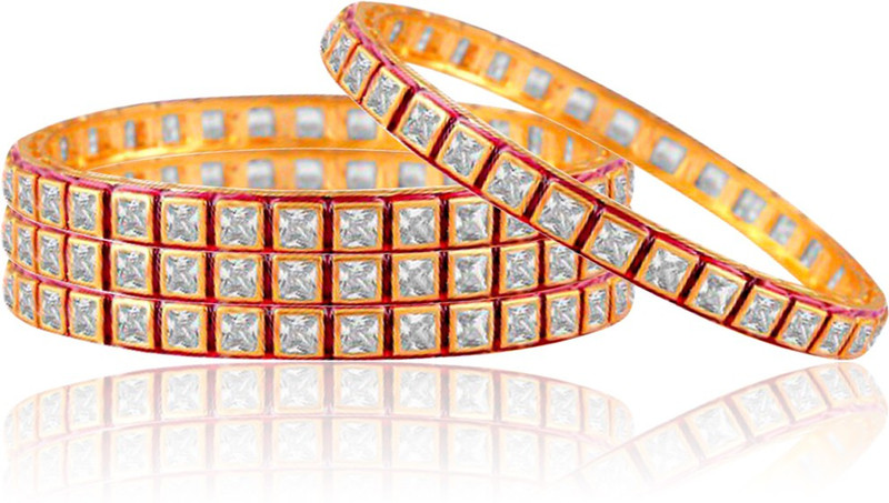 Alysa Copper, Brass Diamond Rhodium, Gold-plated Bangle Set(Pack of 4)