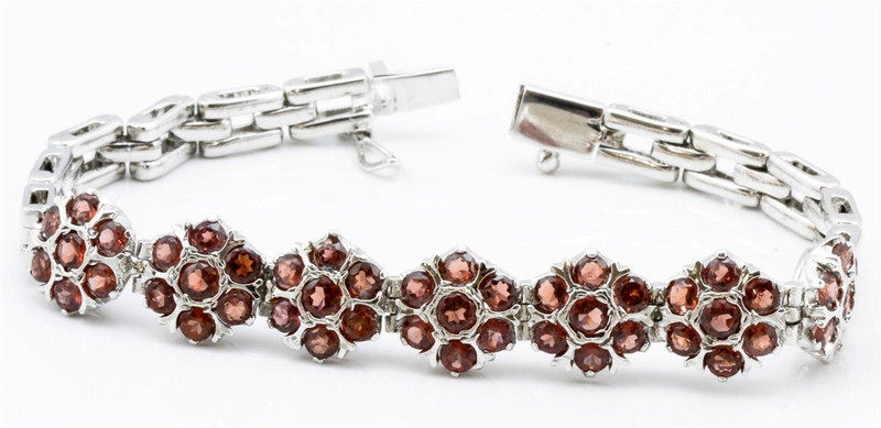 YugshaJewels Sterling Silver Garnet Rhodium Bracelet