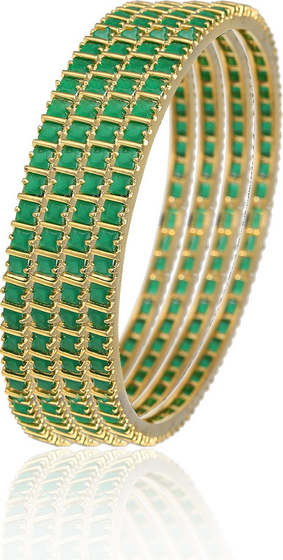 Alysa Silver, Copper, Brass Emerald Rhodium, Gold-plated Bangle Set(Pack of 4)