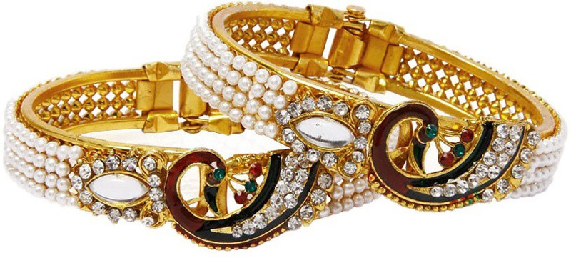 Jewels Guru Alloy Pearl Gold-plated Bangle Set(Pack of 2)