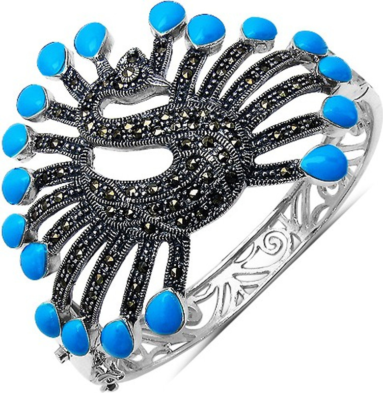 Johareez Sterling Silver Onyx Rhodium Bangle