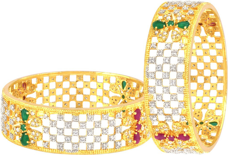 Abrazo Brass, Copper Ruby Gold-plated, Rhodium Bangle Set(Pack of 2)