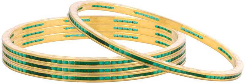 Alysa Copper, Brass Emerald Rhodium, Gold-plated Bangle Set(Pack of 4)