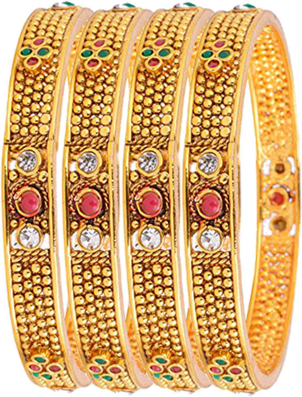 Alysa Copper Ruby Gold-plated Bangle Set(Pack of 4)