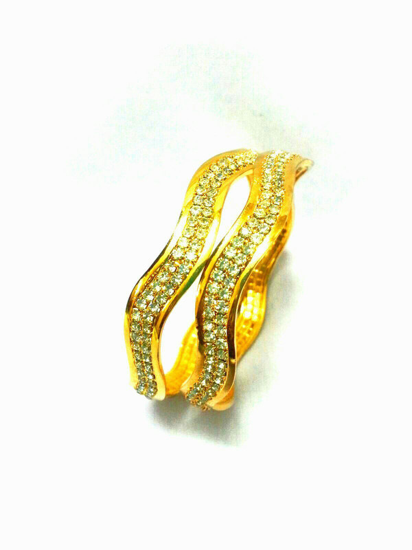 6 Lotus Brass Cubic Zirconia Bangle Set(Pack of 2)