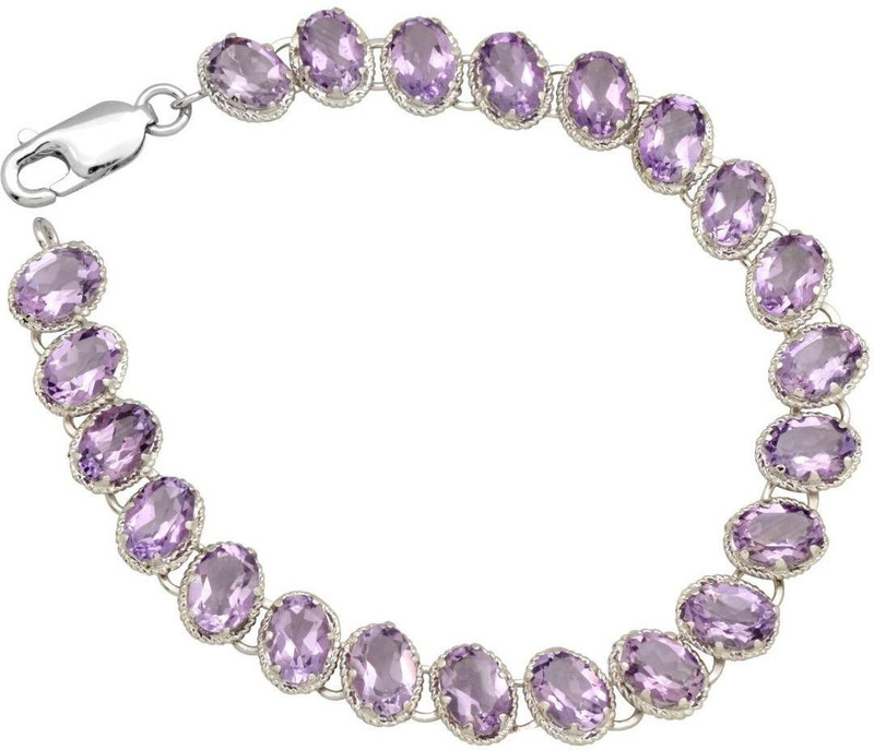 YugshaJewels Sterling Silver Amethyst Rhodium Bracelet