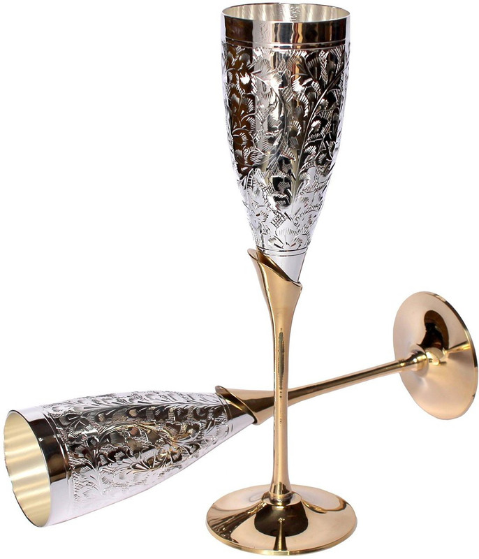 Stonkraft (Pack of 2) GBSML2 Glass Set Champagne Glass(200 ml, Brass, Silver)